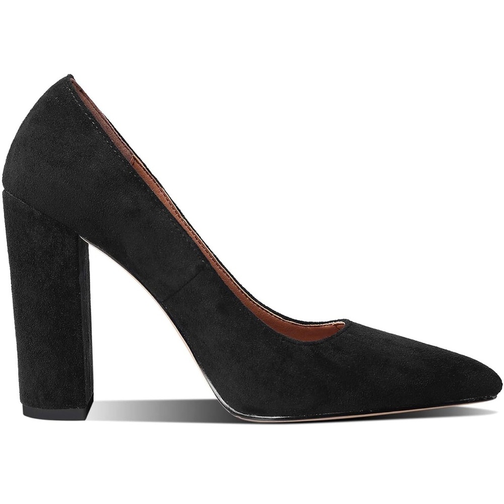Chunky Pumps Pointed Toe Suede Closed Toe Sandals 4” Block Heel Slip On - Picture 2 of 5